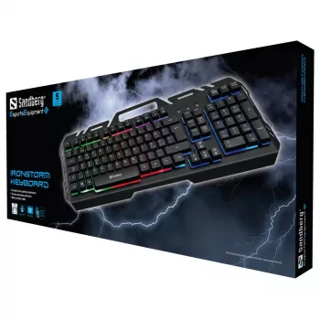 Sandberg IronStorm Keyboard BE – Pilno dydžio laido RGB klaviatūra su AZERTY išdėstymu