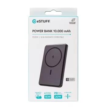eSTUFF ES641101 nešiojama baterija 10000 mAh su belaidžiu įkrovimu Juoda