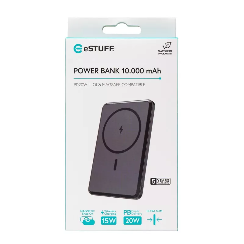eSTUFF ES641101 nešiojama baterija 10000 mAh su belaidžiu įkrovimu Juoda