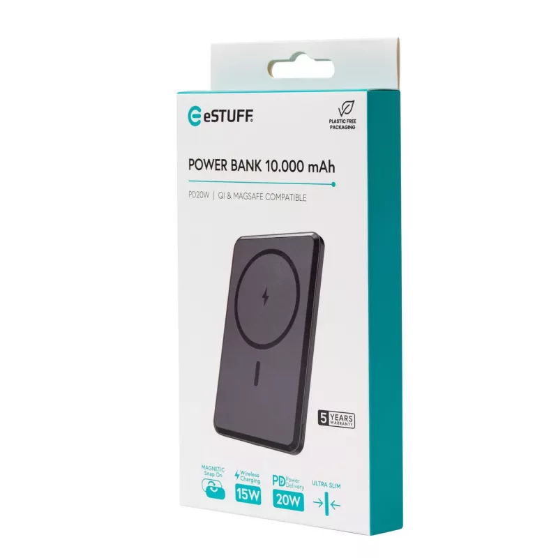 eSTUFF ES641101 nešiojama baterija 10000 mAh su belaidžiu įkrovimu Juoda