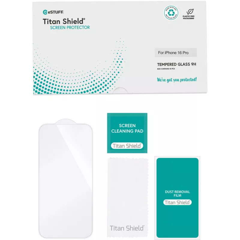 eSTUFF ES501422-10BULK grūdinto stiklo apsauginė plėvelė iPhone 16 Pro skaidri (10 vnt.)