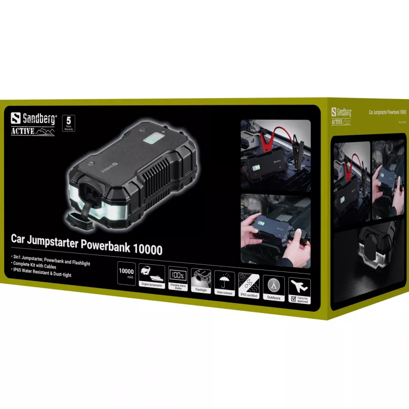 Automobilio užvedimo starteris Sandberg 10000 mAh USB Type-A Type-C juodas