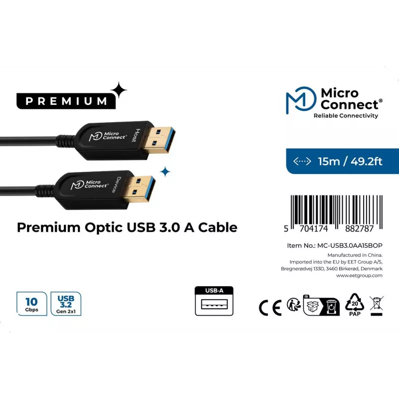 USB laidas Microconnect USB3.0AA10BOP 10 m USB 3.2 Gen 1 juodas