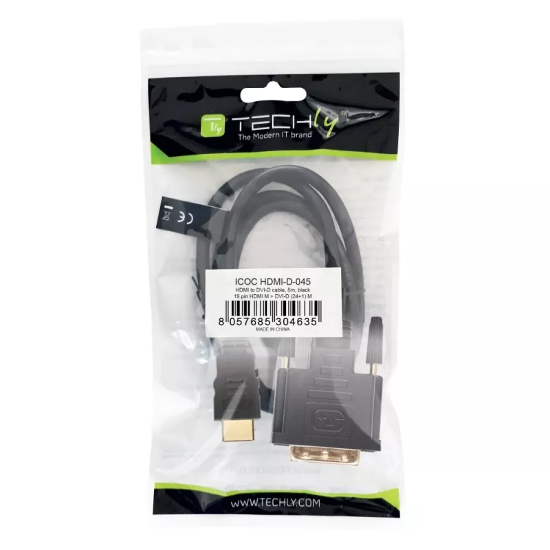 Techly ICOC-HDMI-D-045 5 m DVI-D HDMI adapteris juodas