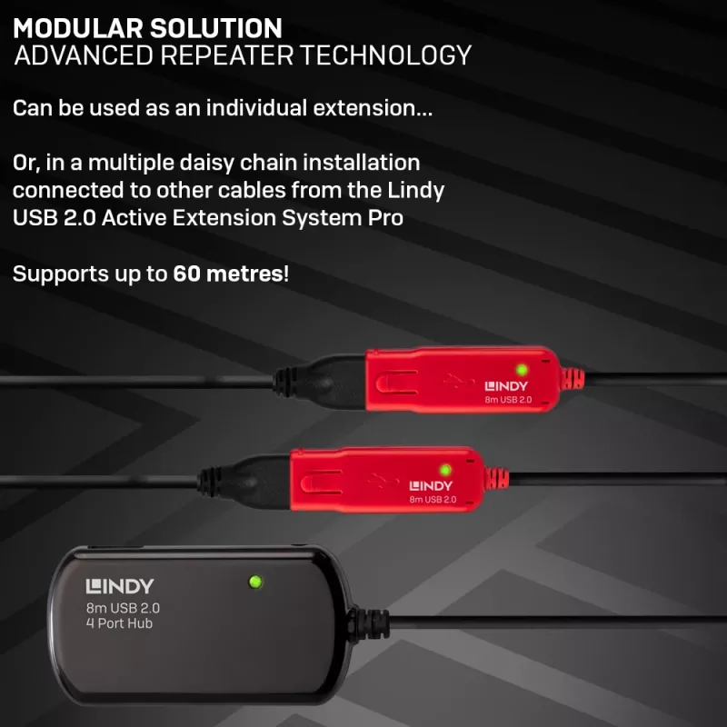 Lindy 8m USB 2.0 aktyvus ilginimo šakotuvas Pro Hub