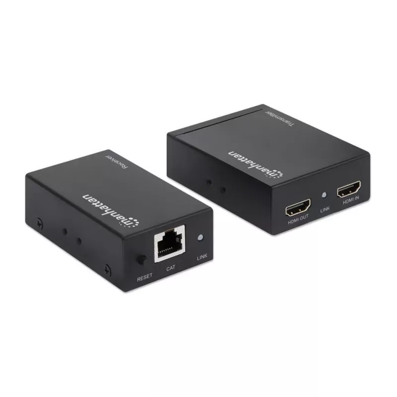 Manhattan HDMI 1080p prailginimo rinkinys per Ethernet, iki 50 m su vienu Cat6 kabeliu, Tx ir Rx moduliai, IR palaikymas, trejų metų garantija