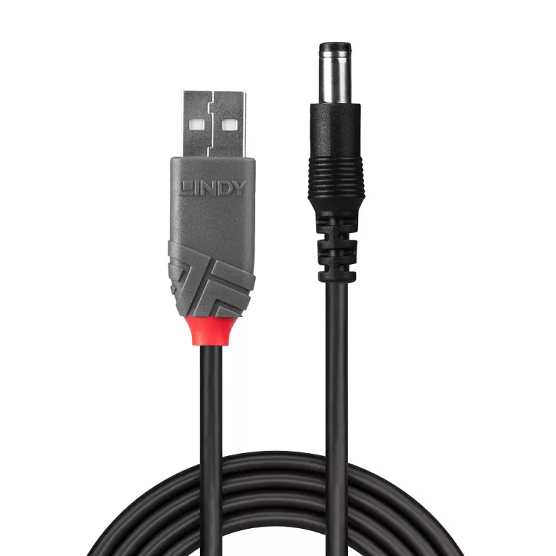 Adapterinis laidas USB A (vyriškas) - DC 5.5/2.1 mm (vyriškas) Lindy 70268