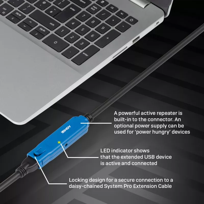 Lindy 20m USB 3.0 aktyvus ilginimo laidas Pro USB A į USB A 5 Gbit/s