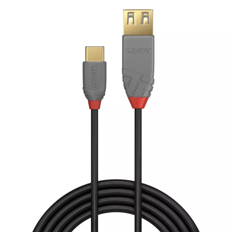 Lindy 0.15m USB 2.0 Type C į A adapterio laidas, Anthra Line