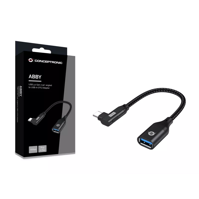 Conceptronic ABBY19B USB 3.2 Gen 2 90° kampuotas USB-C į USB-A OTG adapteris