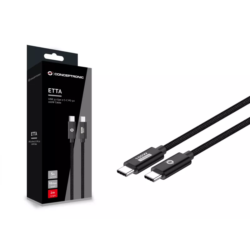 Conceptronic ETTA02B20 USB 3.2 Gen 2 USB-C laidas 2 m, PD 3.0 100W, 10 Gbps, pintas