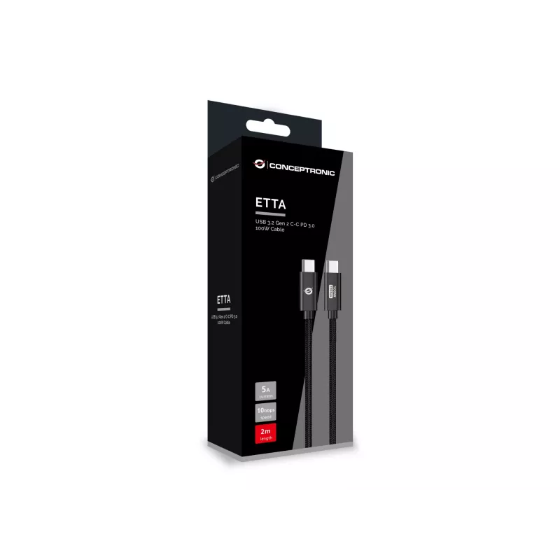 Conceptronic ETTA02B20 USB 3.2 Gen 2 USB-C laidas 2 m, PD 3.0 100W, 10 Gbps, pintas