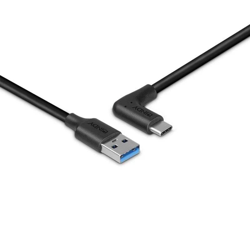Lindy 1 m USB 3.2 Type-A į stačiu kampu USB-C laidas, 10 Gbps