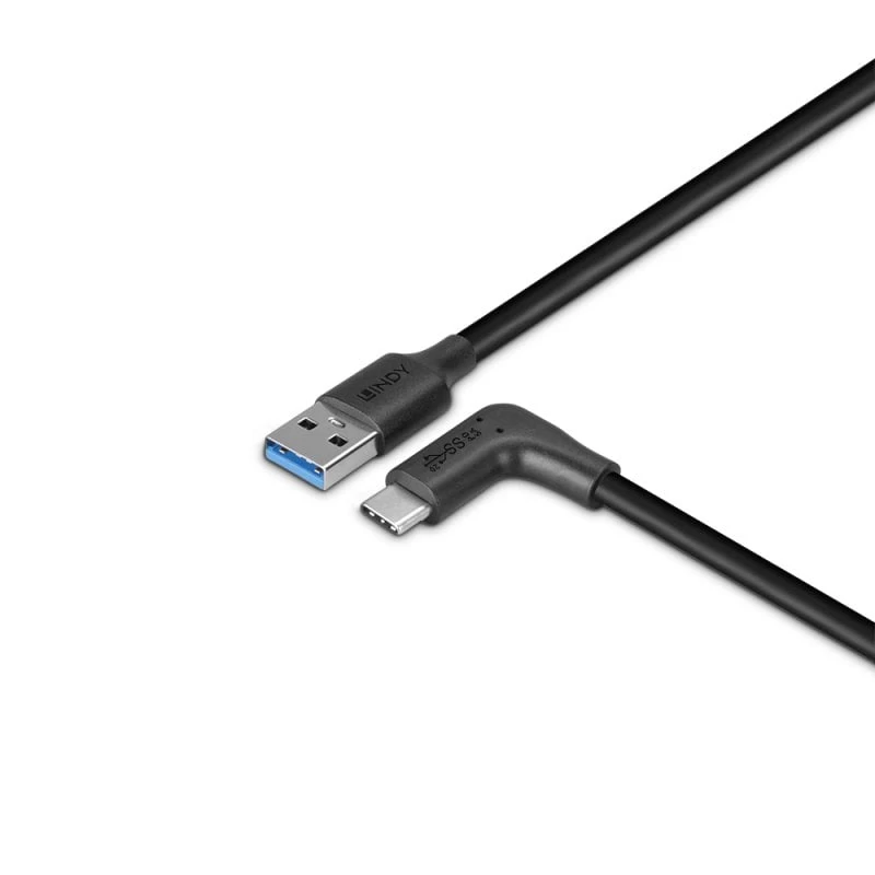 Lindy 1 m USB 3.2 Type-A į stačiu kampu USB-C laidas, 10 Gbps