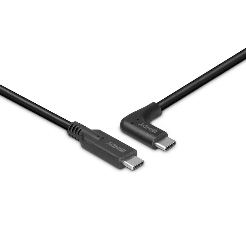 Lindy 0,5 m USB 3.2 tiesus USB-C į 90° kampu lenktą USB-C laidą, 10 Gbps