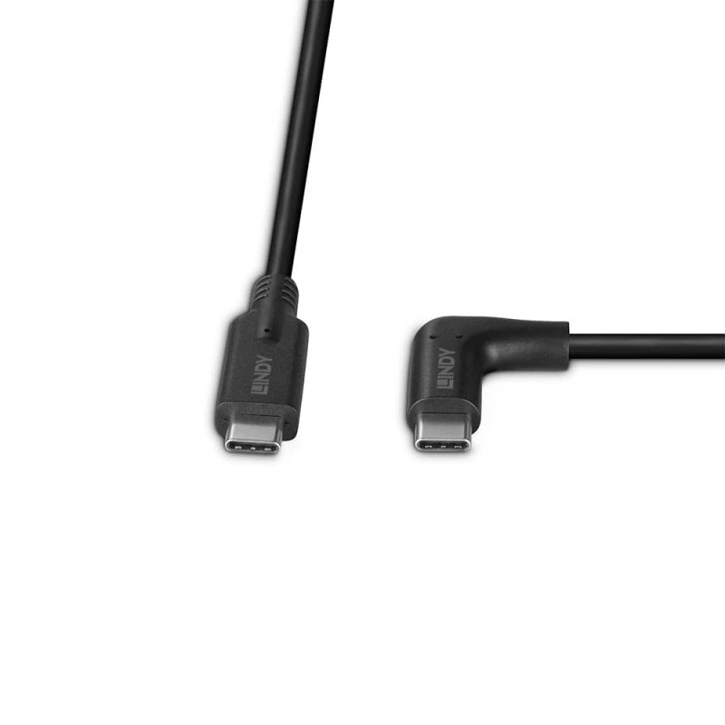 Lindy 0,5 m USB 3.2 tiesus USB-C į 90° kampu lenktą USB-C laidą, 10 Gbps