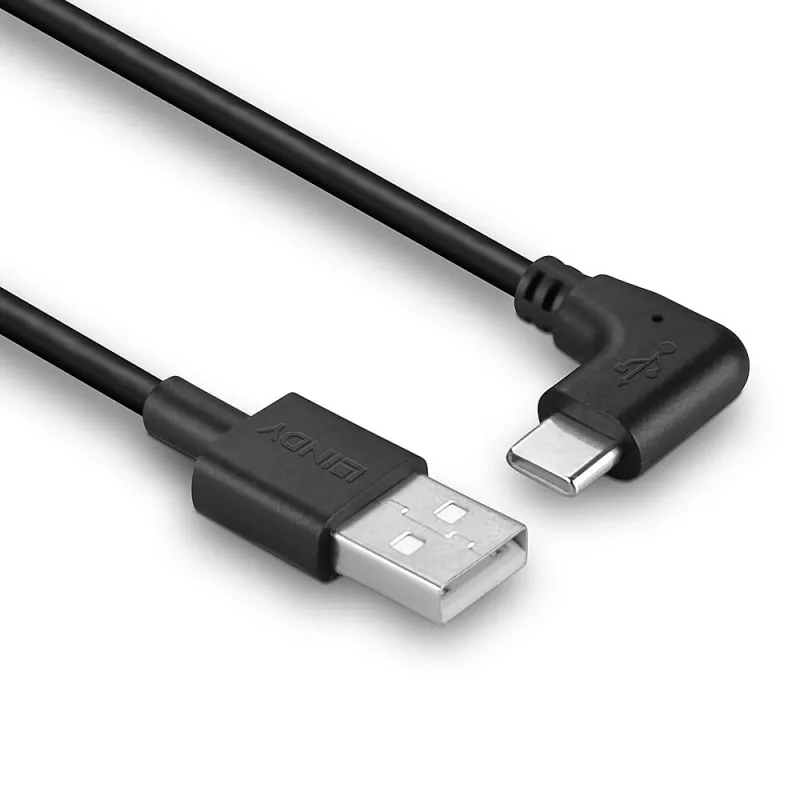 Lindy 1 m USB 2.0 A tipo į dešinės pusės kampu USB-C laidą