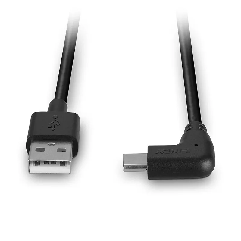 Lindy 1 m USB 2.0 A tipo į dešinės pusės kampu USB-C laidą