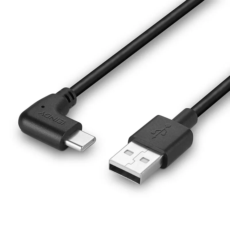Lindy 1 m USB 2.0 A tipo į dešinės pusės kampu USB-C laidą