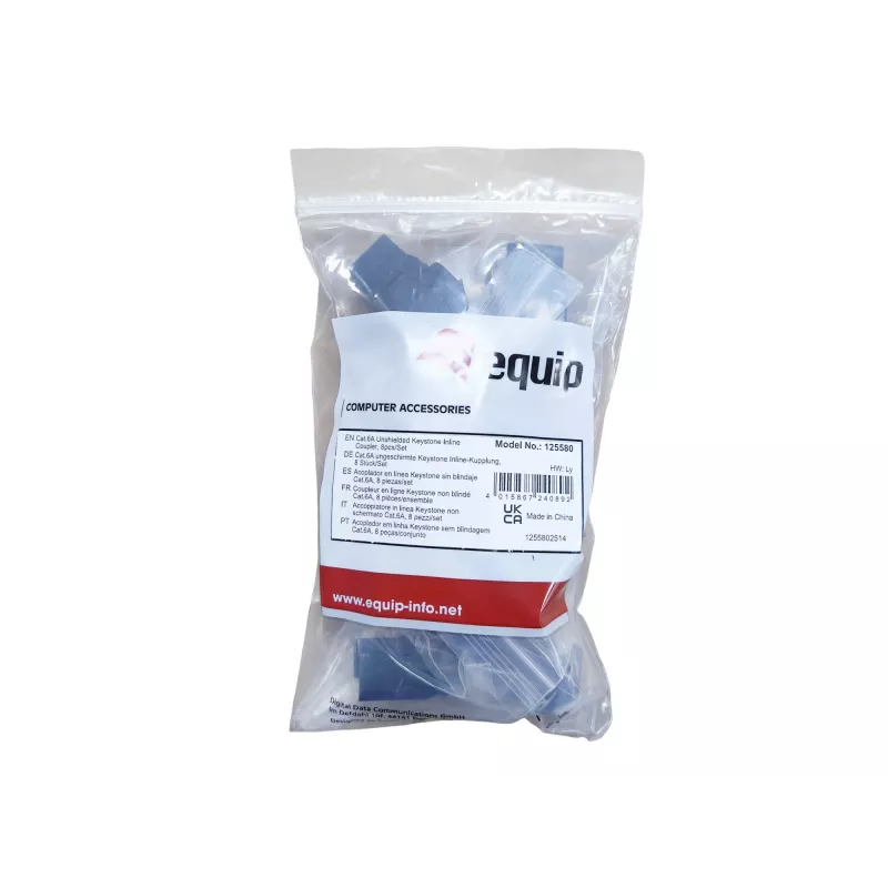 Keystone jungtis EQUIP Cat.6A neekranuota, RJ-45, plokščios konstrukcijos, juoda, 8 vnt.