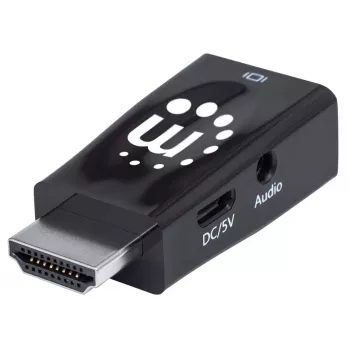 Manhattan HDMI į VGA keitiklis su garsu, 1080p, kištukas į lizdą, Micro-USB papildomam maitinimui, juodas, 3 metų garantija