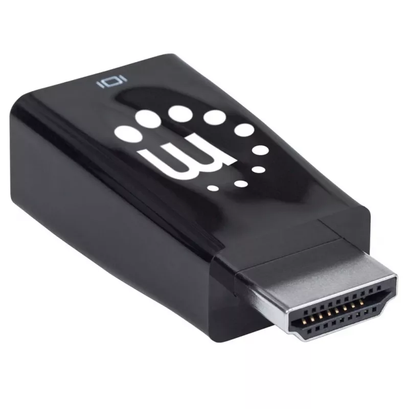 Manhattan HDMI į VGA keitiklis su garsu, 1080p, kištukas į lizdą, Micro-USB papildomam maitinimui, juodas, 3 metų garantija