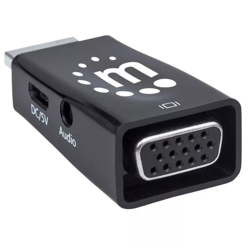 Manhattan HDMI į VGA keitiklis su garsu, 1080p, kištukas į lizdą, Micro-USB papildomam maitinimui, juodas, 3 metų garantija