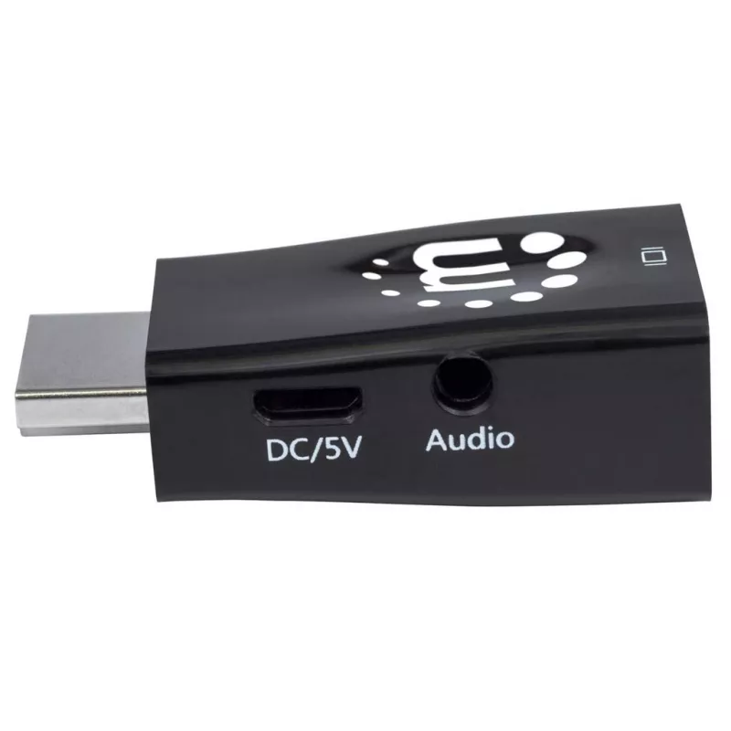 Manhattan HDMI į VGA keitiklis su garsu, 1080p, kištukas į lizdą, Micro-USB papildomam maitinimui, juodas, 3 metų garantija
