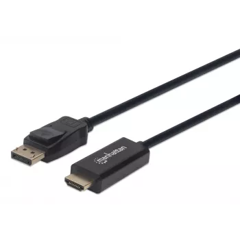 Manhattan DisplayPort 1.1 į HDMI laidas, 1080p@60Hz, 1,8 m, Kištukas-Kištukas, DP su fiksatoriumi, Juodas, Ne dvipusis, Trejų metų garantija