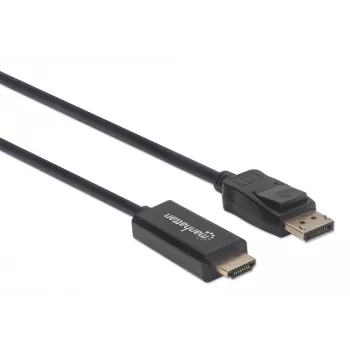 Manhattan DisplayPort 1.1 į HDMI laidas, 1080p@60Hz, 1,8 m, Kištukas-Kištukas, DP su fiksatoriumi, Juodas, Ne dvipusis, Trejų metų garantija