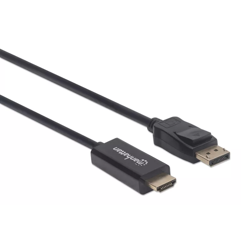 Manhattan DisplayPort 1.1 į HDMI laidas, 1080p@60Hz, 1,8 m, Kištukas-Kištukas, DP su fiksatoriumi, Juodas, Ne dvipusis, Trejų metų garantija