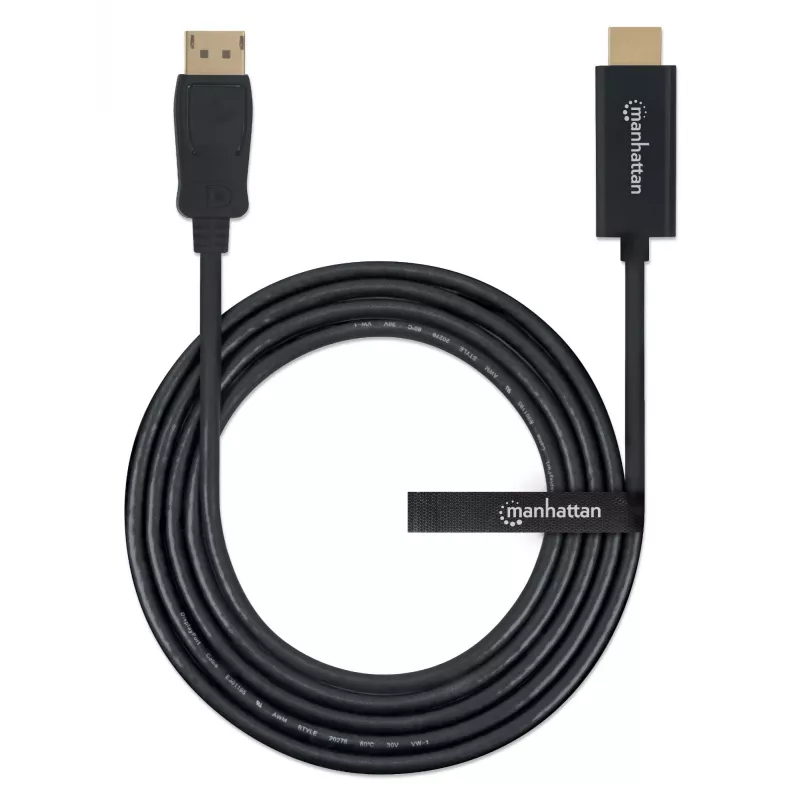 Manhattan DisplayPort 1.1 į HDMI laidas, 1080p@60Hz, 1,8 m, Kištukas-Kištukas, DP su fiksatoriumi, Juodas, Ne dvipusis, Trejų metų garantija