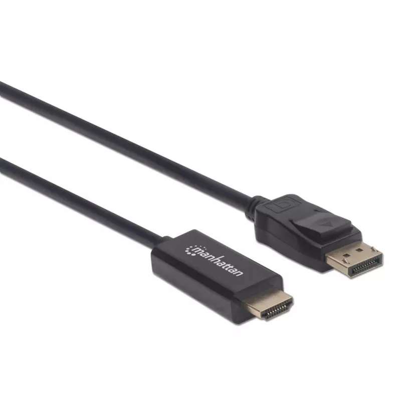 Manhattan DisplayPort 1.2 į HDMI laidas, 4K@60Hz, 1,8 m, Kištukas-kištukas, DP su fiksatoriumi, Juodas, Ne abipusis, Trejų metų garantija
