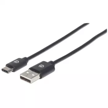 Manhattan USB-C į USB-A laidas, 2 m, Vyriškas į Vyrišką, Juodas, 480 Mbps (USB 2.0), Hi-Speed USB, Viso gyvenimo garantija