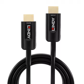 Hibridinis šviesolaidinis HDMI laidas Lindy 15 m, Ultra High Speed 48 Gbit/s, HDMI 2.1, paauksuotomis jungtimis, juodas