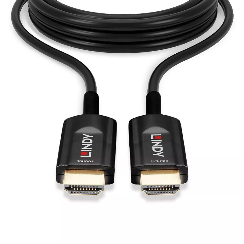 Hibridinis šviesolaidinis HDMI laidas Lindy 15 m, Ultra High Speed 48 Gbit/s, HDMI 2.1, paauksuotomis jungtimis, juodas