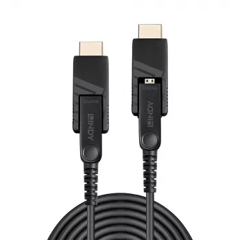 Lindy 50m šviesolaidinis hibridinis Micro-HDMI kabelis 18G su nuimamomis HDMI ir DVI jungtimis