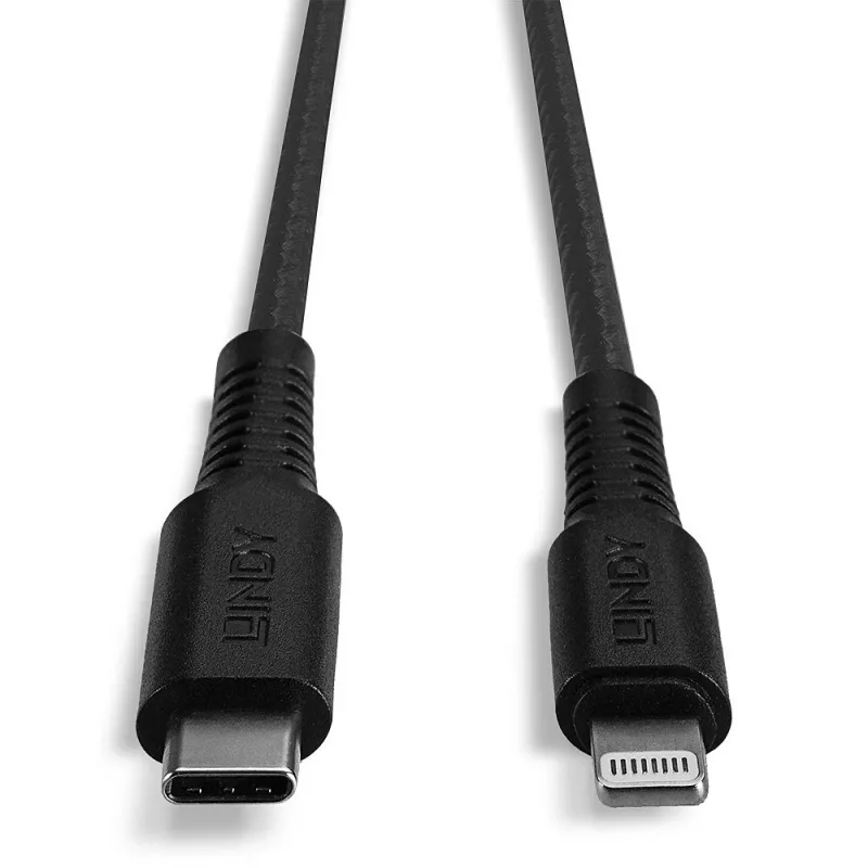 Lindy 2m sustiprintas USB Type C – Lightning įkrovimo ir sinchronizavimo laidas (31287)