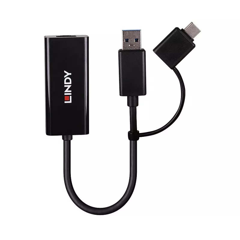 Lindy USB 3.2 Gen 1 Gigabit Ethernet keitiklis laidinis USB Ethernet 5000 Mbit/s juodas