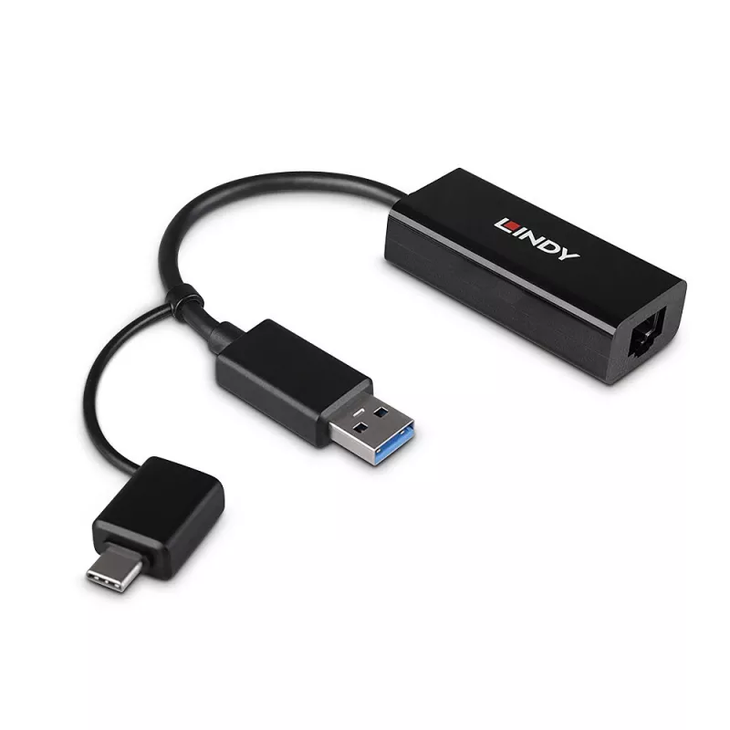 Lindy USB 3.2 Gen 1 Gigabit Ethernet keitiklis laidinis USB Ethernet 5000 Mbit/s juodas