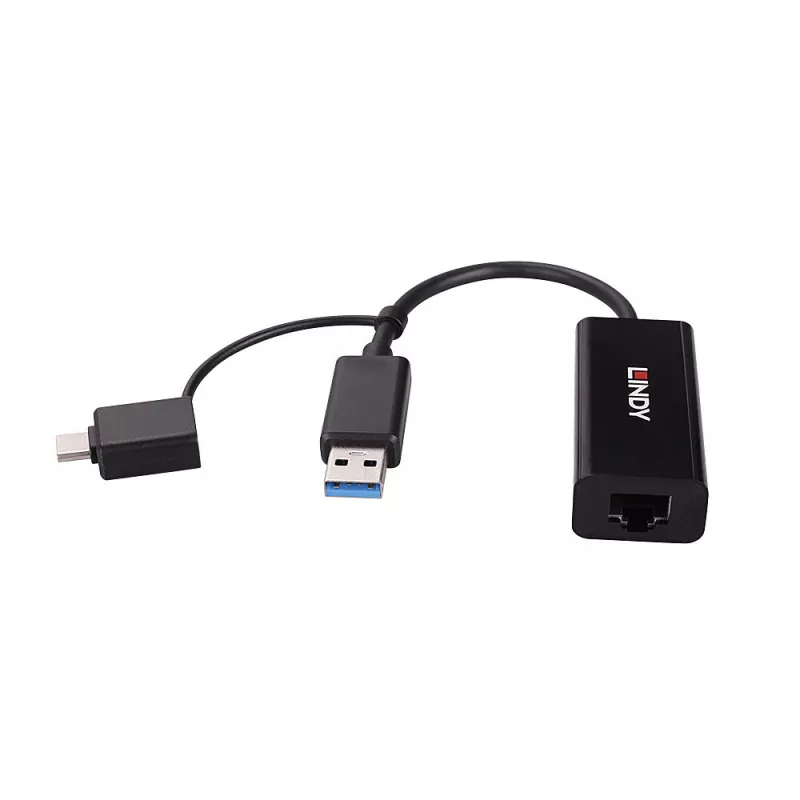 Lindy USB 3.2 Gen 1 Gigabit Ethernet keitiklis laidinis USB Ethernet 5000 Mbit/s juodas