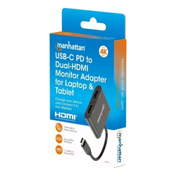 Daugiafunkcis adapteris Manhattan 154321 USB Type-C į 2 HDMI USB-A Power Delivery 100W