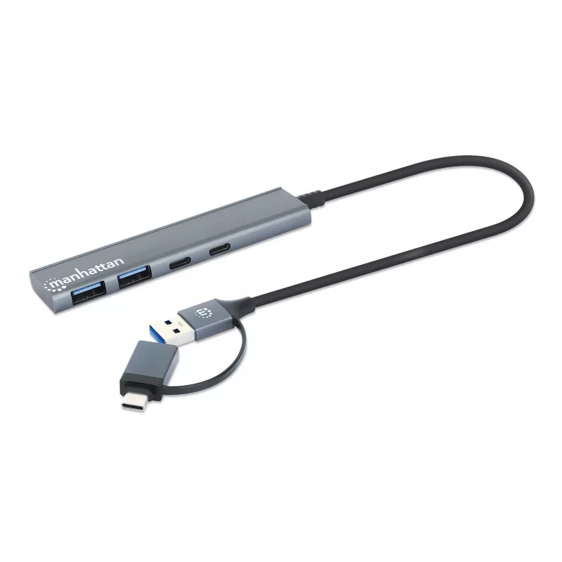 USB-C ir USB-A jungčių šakotuvas Manhattan 4 prievadai 5 Gbps aliuminis