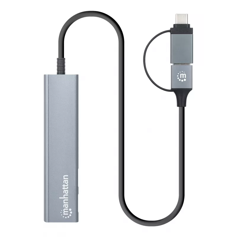 USB-C ir USB-A jungčių šakotuvas Manhattan 4 prievadai 5 Gbps aliuminis
