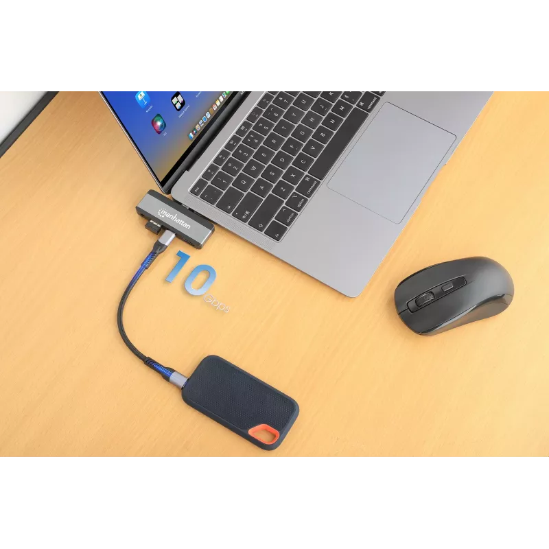 Manhattan 190404 USB-C PD į HDMI mobili 4 viename doko stotelė, USB 3.2 Gen 2, 10 Gbit/s, 4K, 100 W PD, pilka