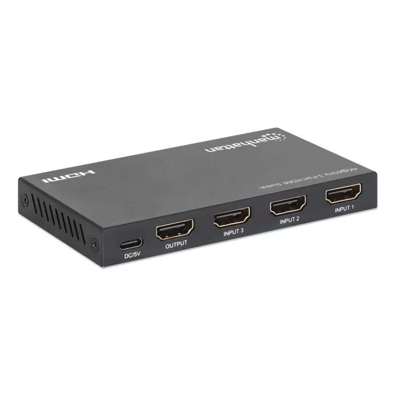 HDMI jungiklis 3x1 MANHATTAN 18G automatinis rankinis IR nuotolinio valdymo pultas juodas