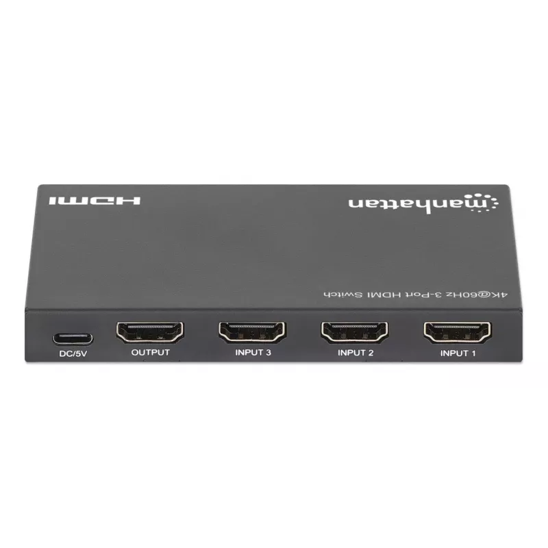 HDMI jungiklis 3x1 MANHATTAN 18G automatinis rankinis IR nuotolinio valdymo pultas juodas