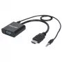 Manhattan HDMI į VGA keitiklio kabelis (su garsu), 1080p, 30 cm, Vyriškas į Moterišką, Micro-USB maitinimo įvestis, Juodas, Trejų metų garantija