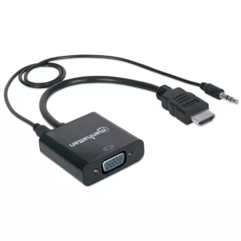 Manhattan HDMI į VGA keitiklio kabelis (su garsu), 1080p, 30 cm, Vyriškas į Moterišką, Micro-USB maitinimo įvestis, Juodas, Trejų metų garantija