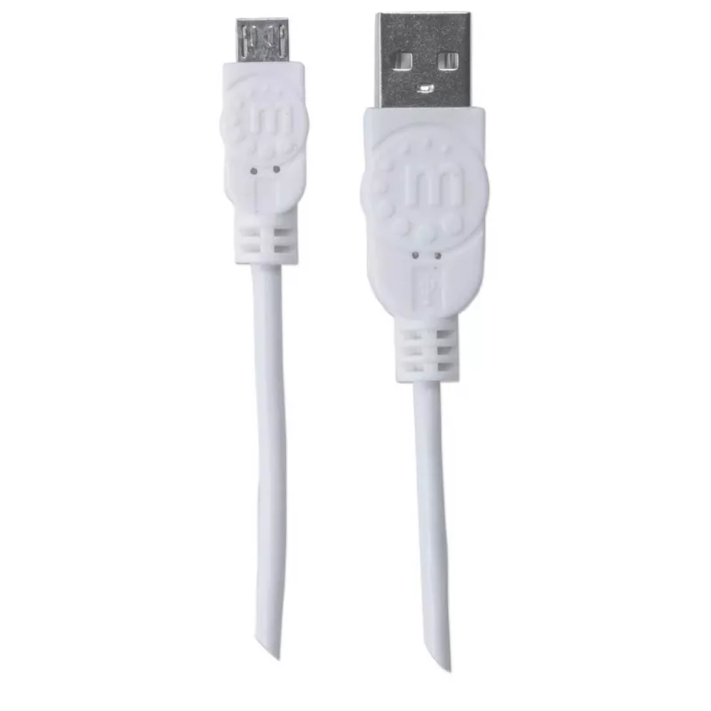 Manhattan USB-A į Micro-USB laidas, 1 m, vyriškas į vyrišką, baltas, 480 Mbps (USB 2.0), Hi-Speed USB, viso gyvenimo garantija, atitikmuo USBPAUB1MW